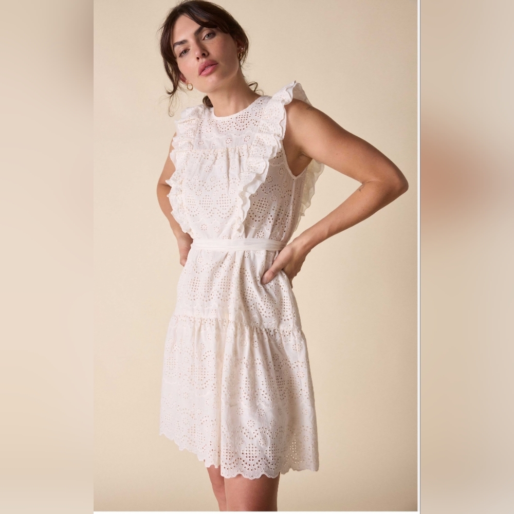 St. ROCHE Eleysian Eyelet Lace Embroid Sleeveless Dress Vanilla With Bel…